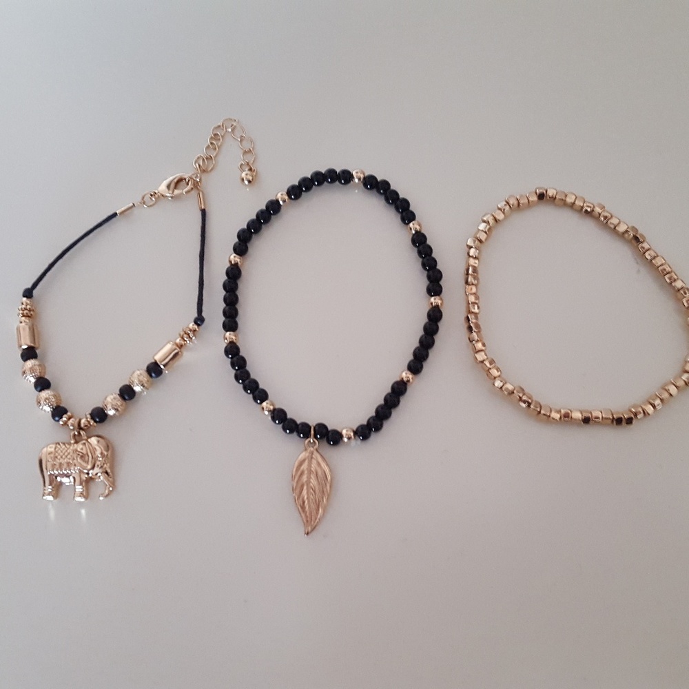Tilly's Black and Gold Set of Three Bracelets